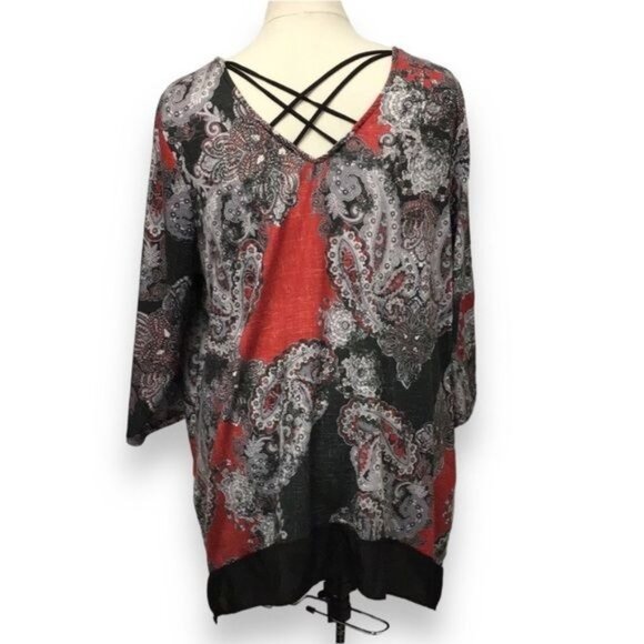 Catherine’s Women’s 3/4 Sleeve Scoop Neck Criss Cross Paisley Tunic, sz 0X - Picture 5 of 9